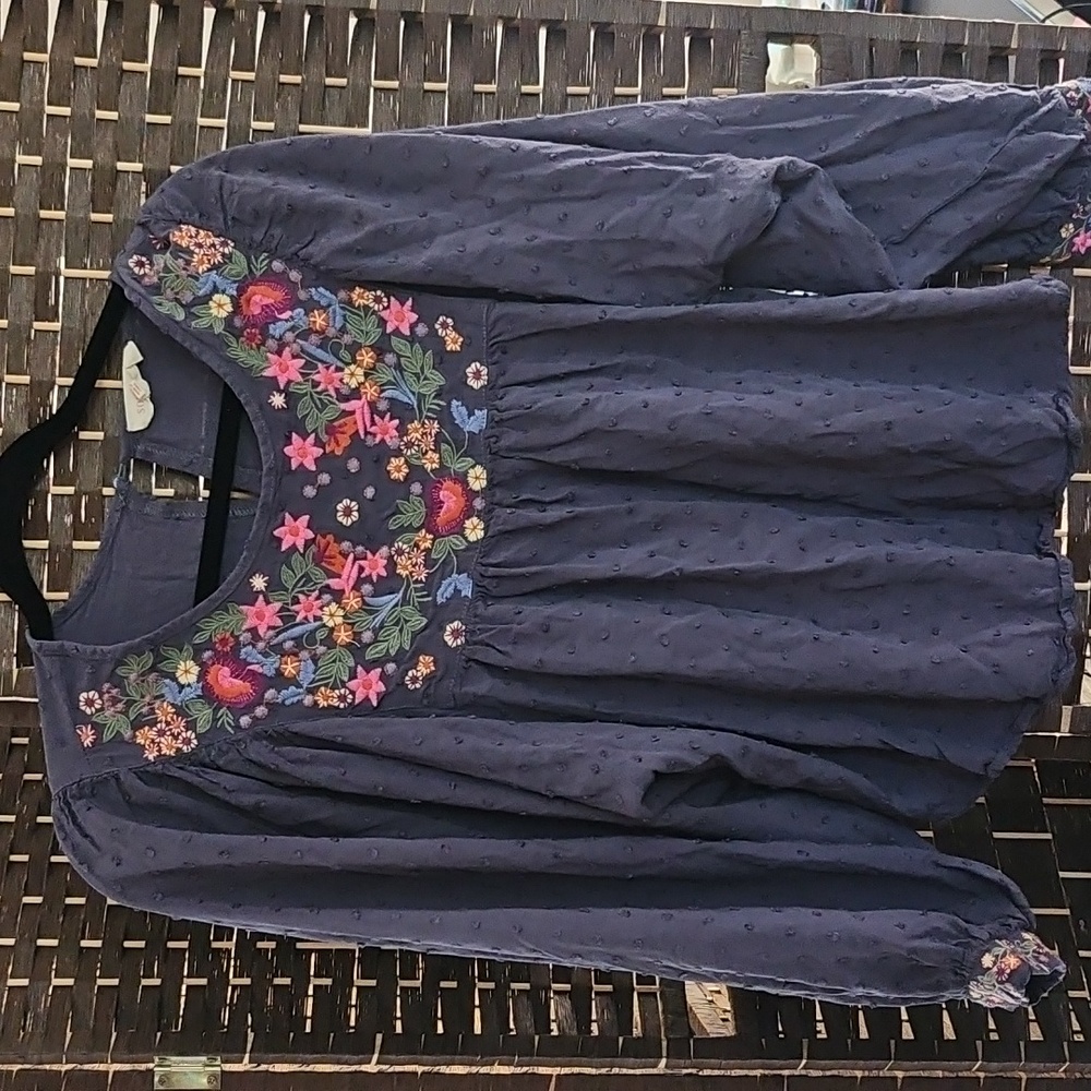 Blue Embroidered boho top